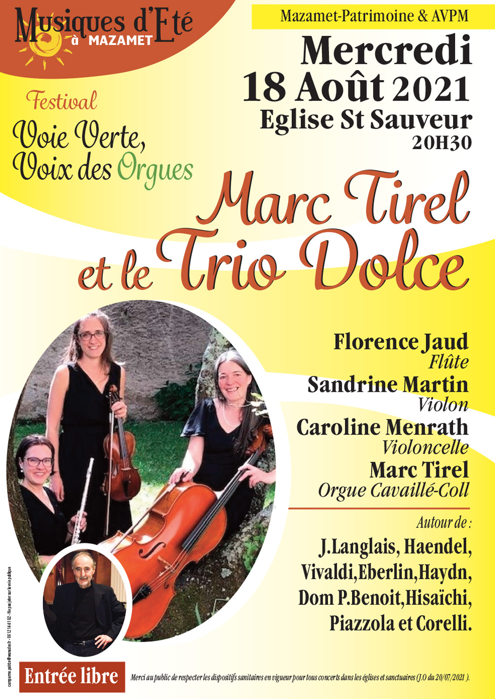 Affiche du concert du Trio Dolce ce mercredi 18 août à Mazamet